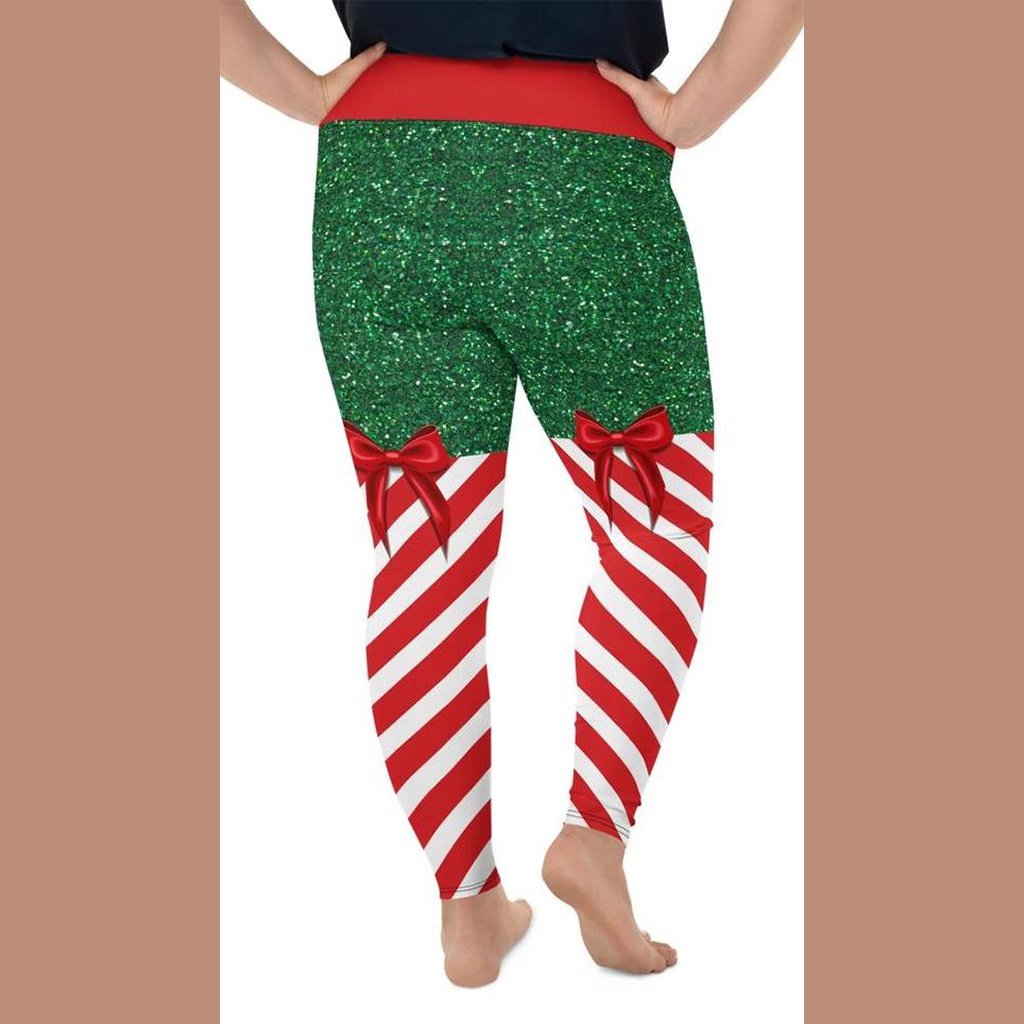 Candy Stripe Christmas Plus Size Leggings - FiercePulse - Premium Workout Leggings - Yoga Pants