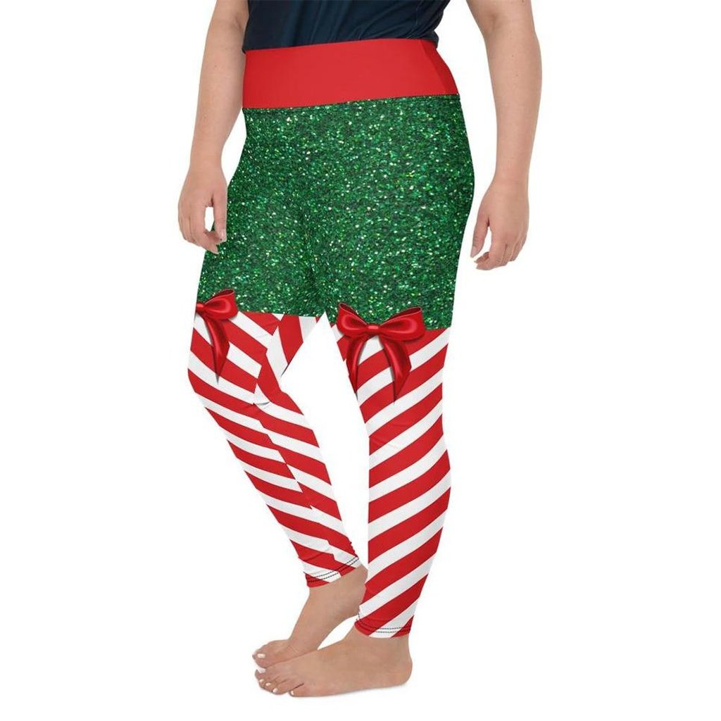 Candy Stripe Christmas Plus Size Leggings - FiercePulse - Premium Workout Leggings - Yoga Pants