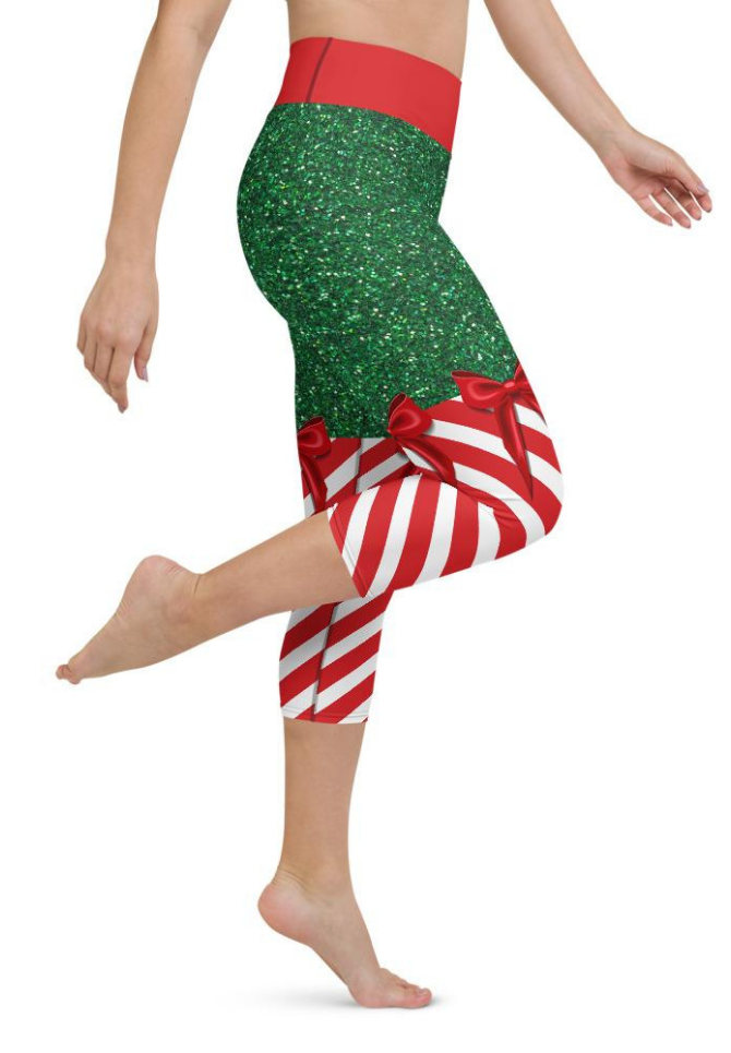 Candy Stripe Christmas Yoga Capris