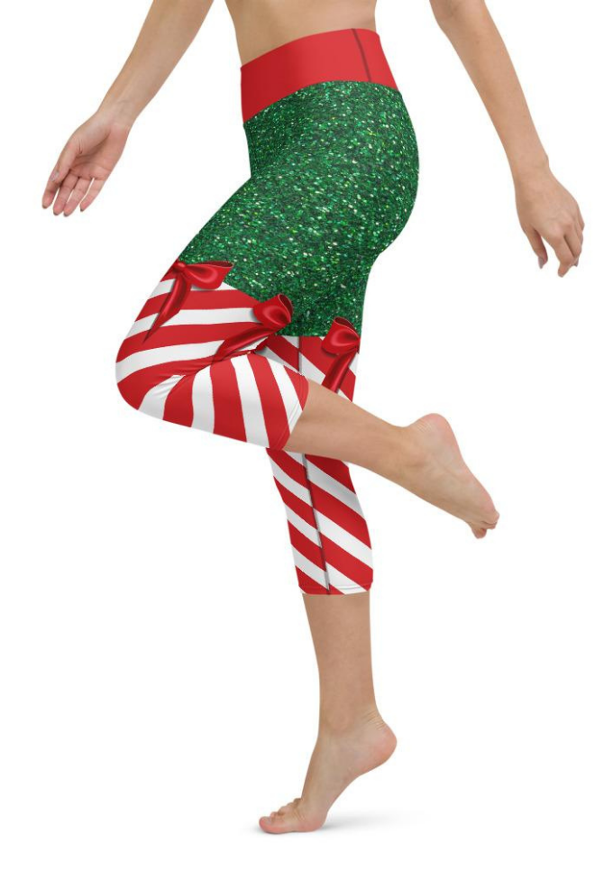 Candy Stripe Christmas Yoga Capris