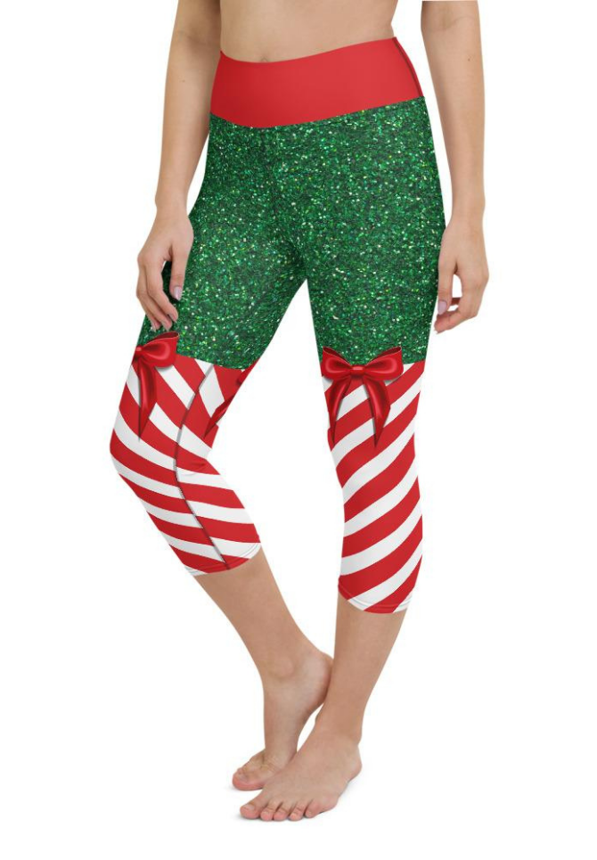 Candy Stripe Christmas Yoga Capris