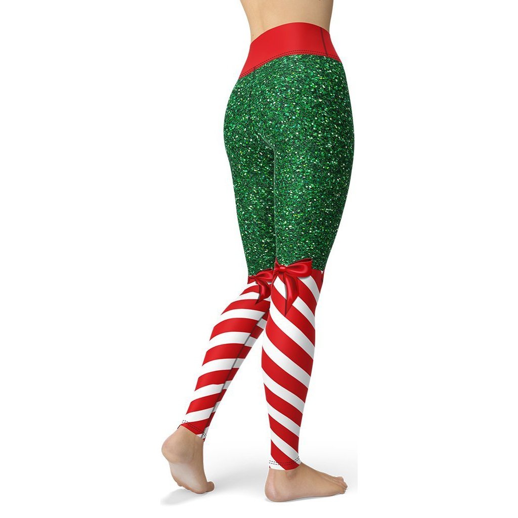 Candy Stripe Christmas Yoga Leggings - FiercePulse - Premium Workout Leggings - Yoga Pants