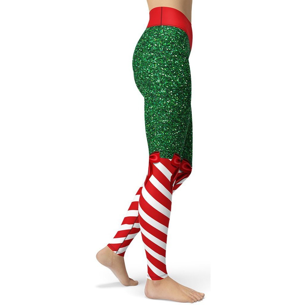 Candy Stripe Christmas Yoga Leggings - FiercePulse - Premium Workout Leggings - Yoga Pants