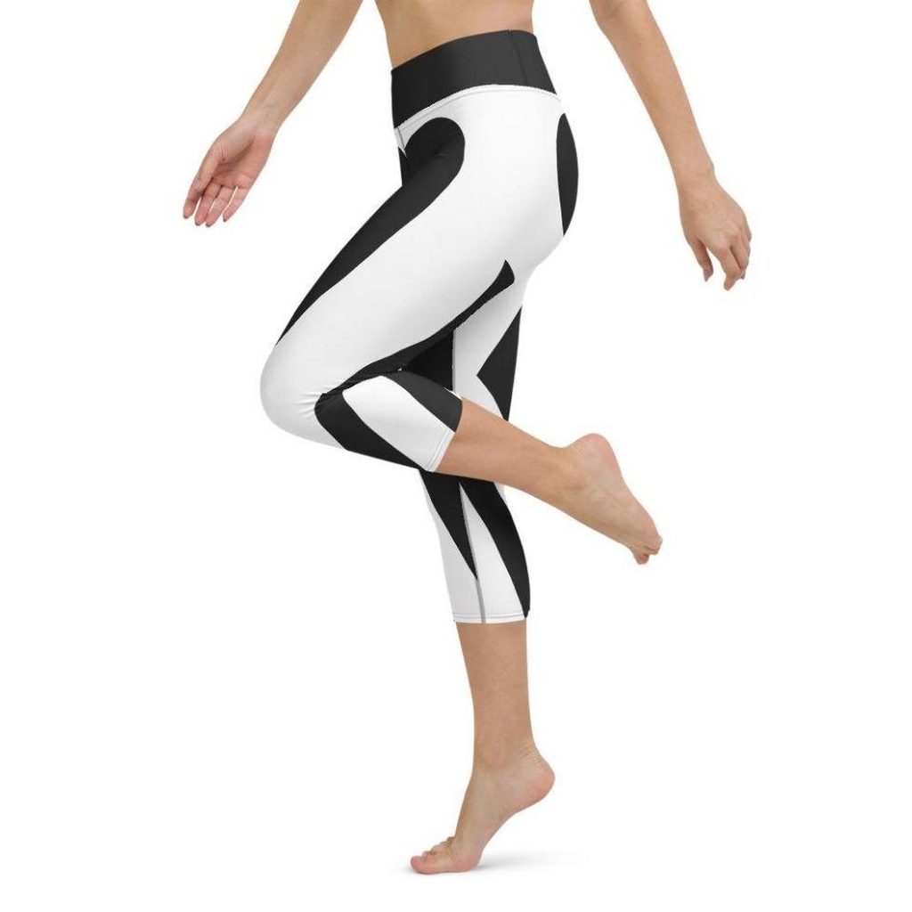 Charcoal Black & White Heart Shaped Yoga Capris