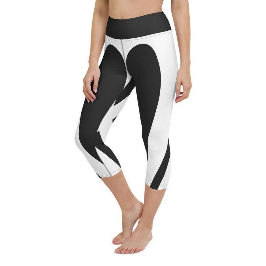 Charcoal Black & White Heart Shaped Yoga Capris