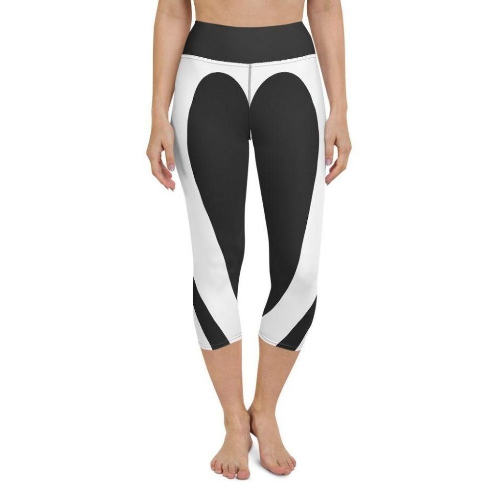 Charcoal Black & White Heart Shaped Yoga Capris