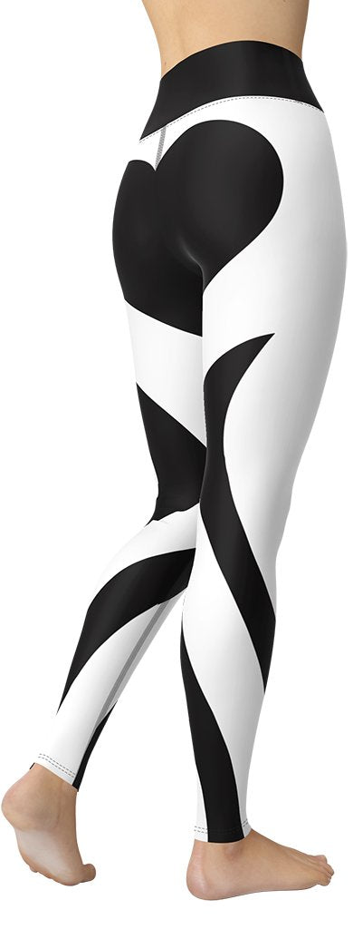 Charcoal Black & White Heart Shaped Yoga Leggings