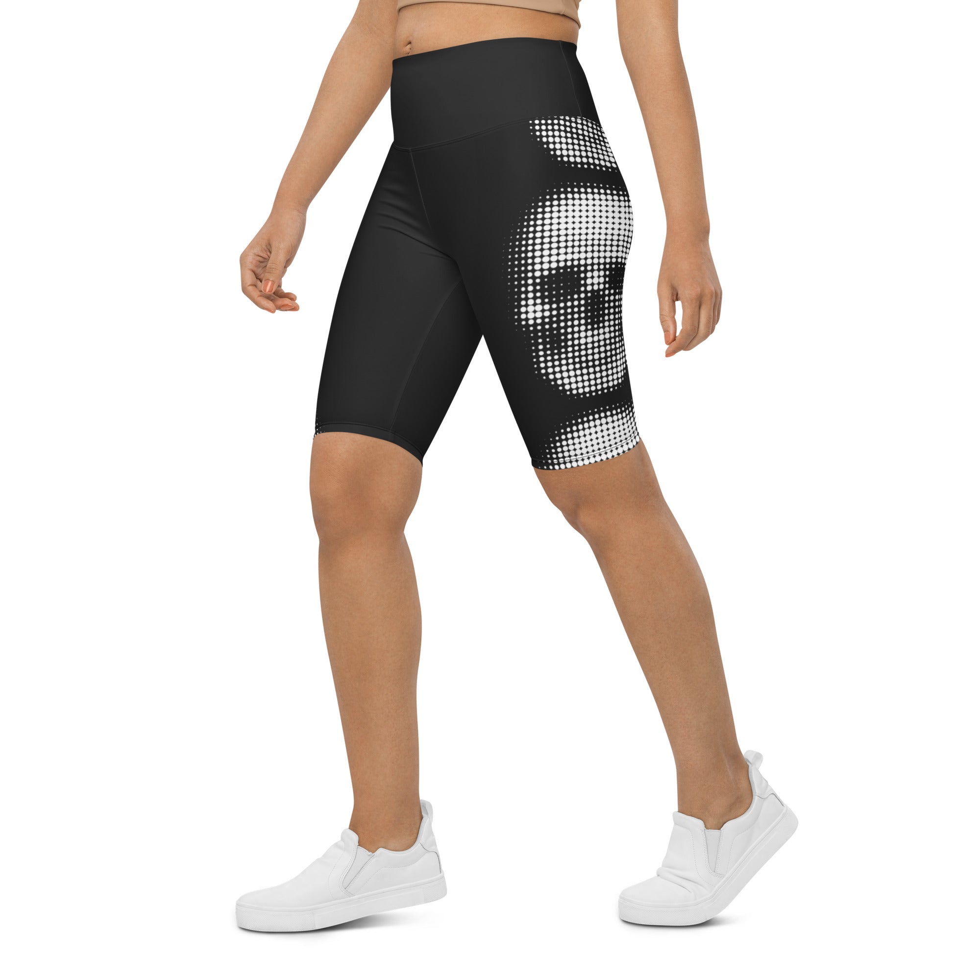 Charcoal Halftone Skull Biker Shorts