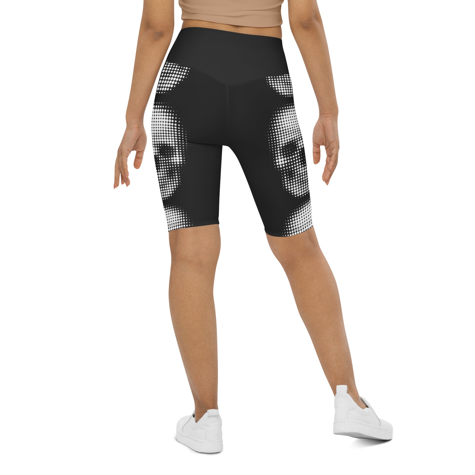 Charcoal Halftone Skull Biker Shorts