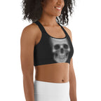 Charcoal Halftone Skull Sports Bra