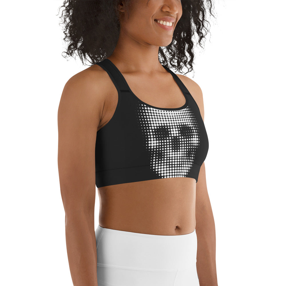 Charcoal Halftone Skull Sports Bra