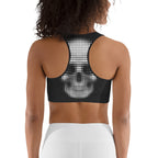 Charcoal Halftone Skull Sports Bra
