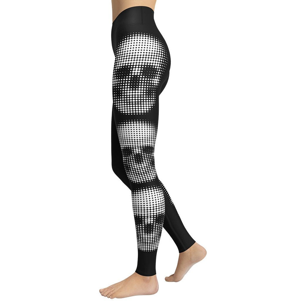 Charcoal Halftone Skull Yoga Leggings