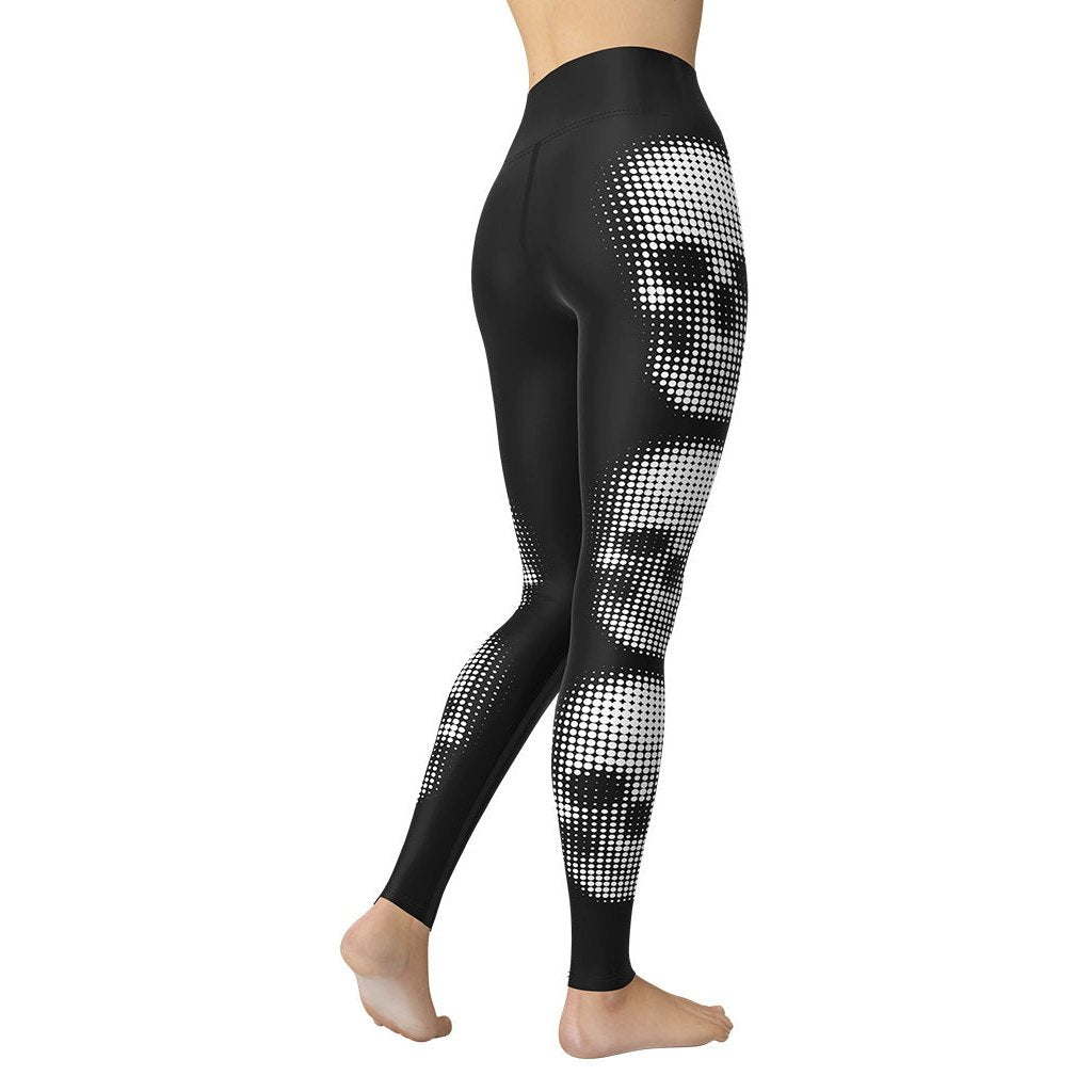 Charcoal Halftone Skull Yoga Leggings