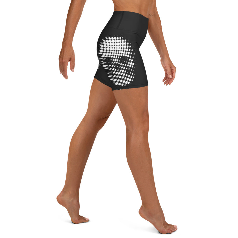 Charcoal Halftone Skull Yoga Shorts