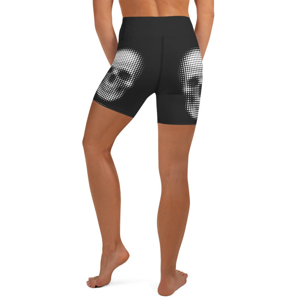 Charcoal Halftone Skull Yoga Shorts