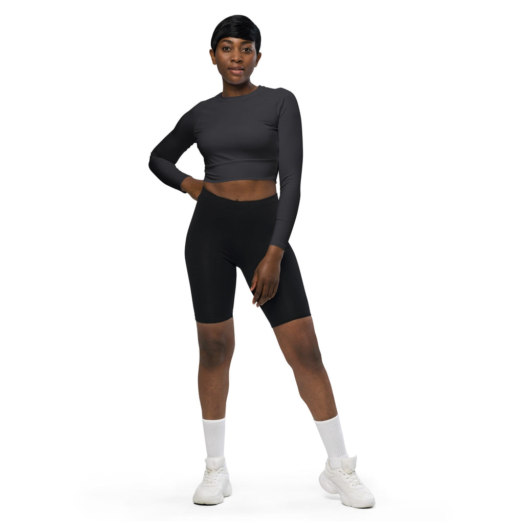Charcoal Light Gray Recycled Long-sleeve Crop Top