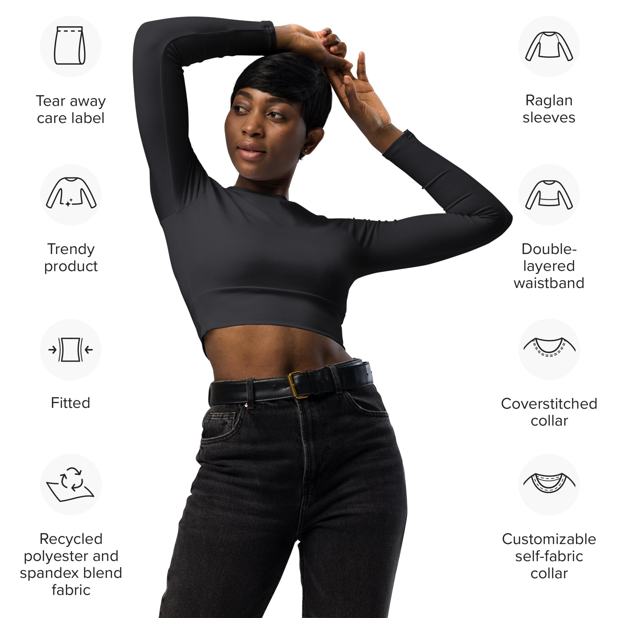 Charcoal Light Gray Recycled Long-sleeve Crop Top