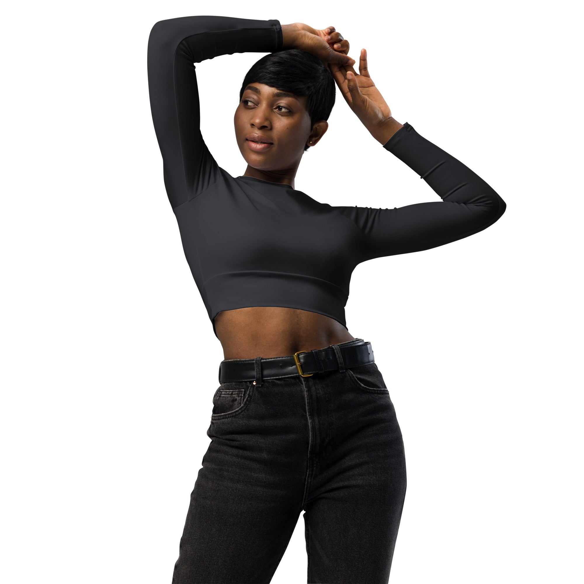 Charcoal Light Gray Recycled Long-sleeve Crop Top
