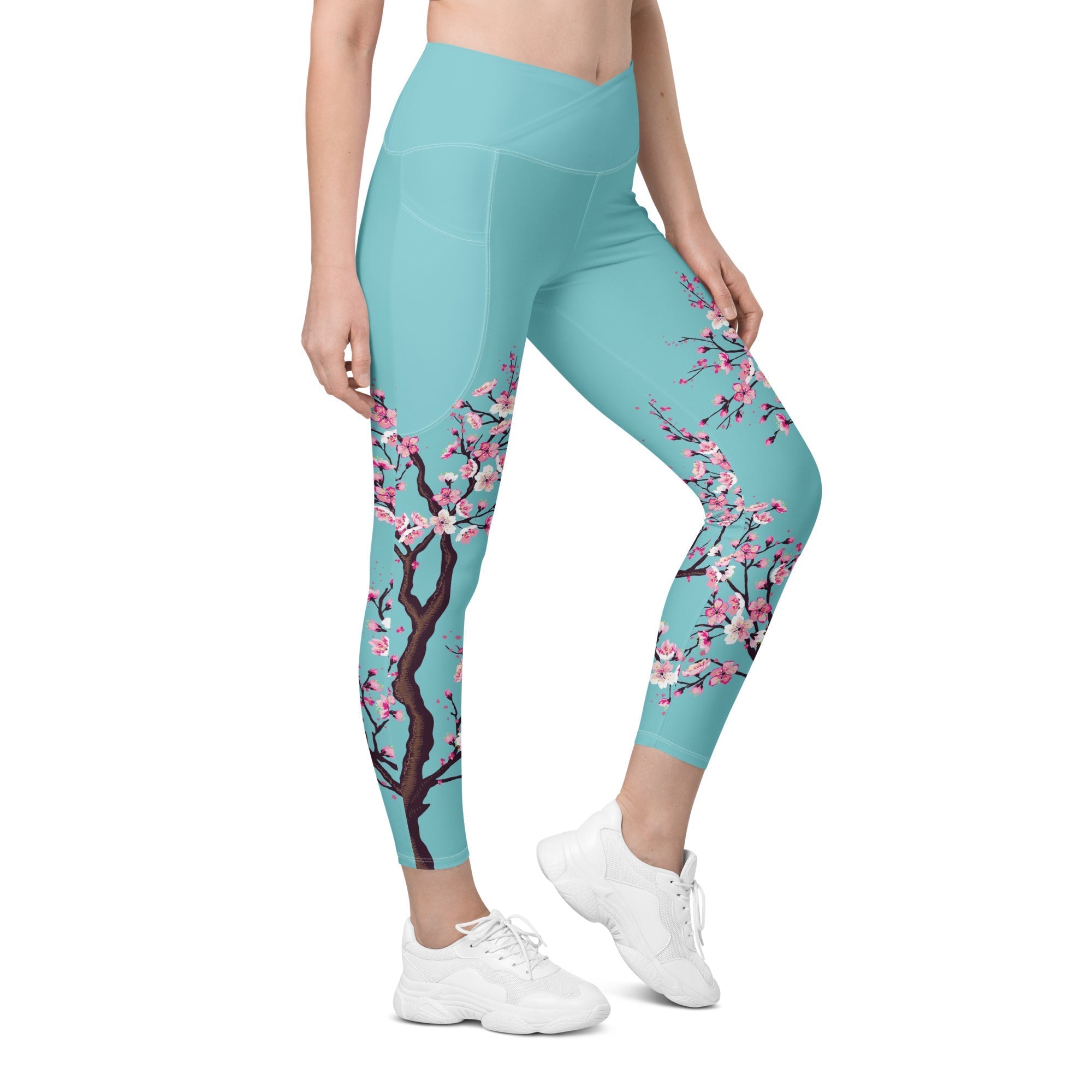 Cherry Blossom Crossover Leggings With Pockets