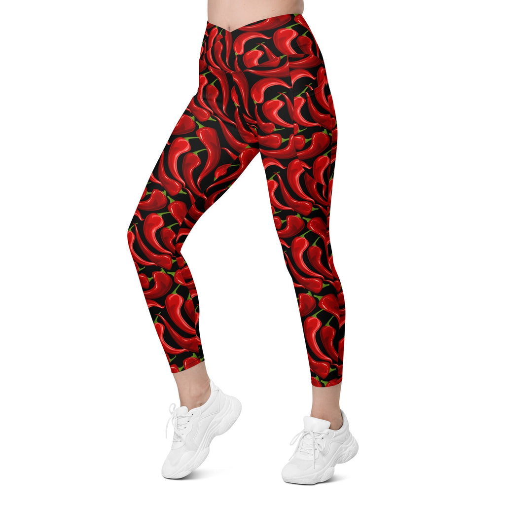 Chilli Pepper Crossover Leggings With Pockets