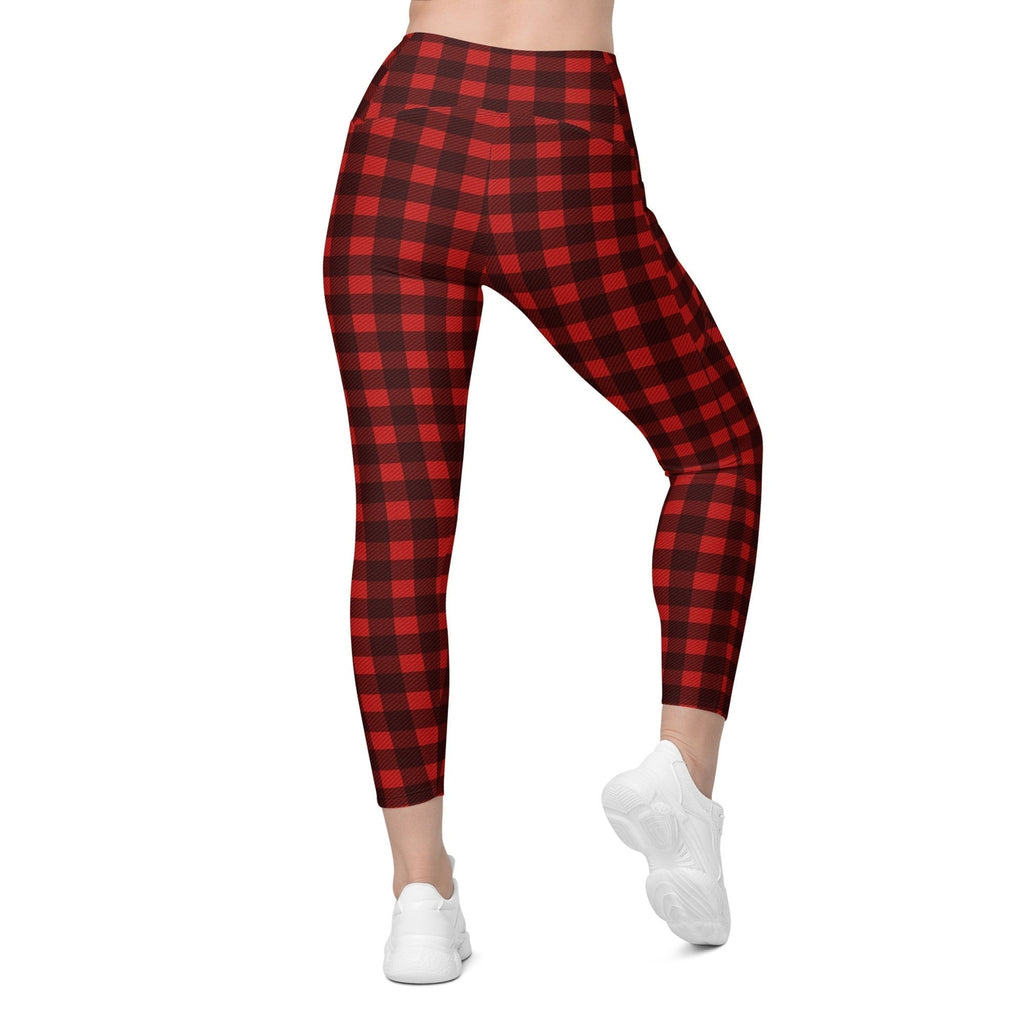 Christmas Buffalo Print Crossover Leggings With Pockets