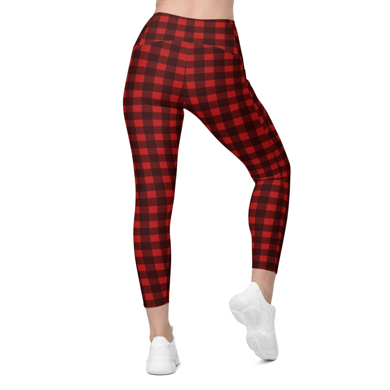 Christmas Buffalo Print Crossover Leggings With Pockets