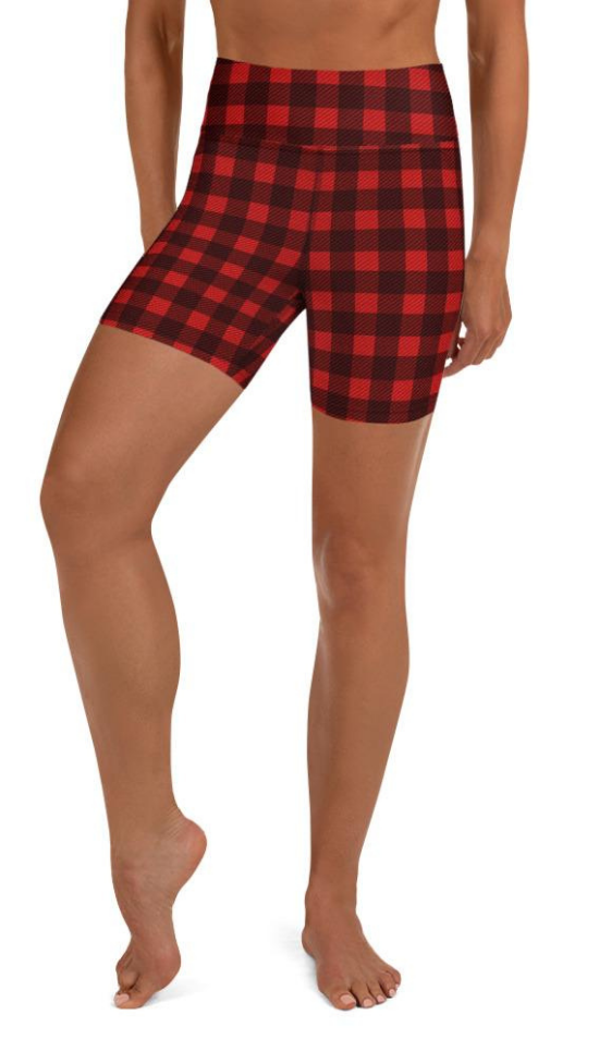 Christmas Buffalo Print Yoga Shorts