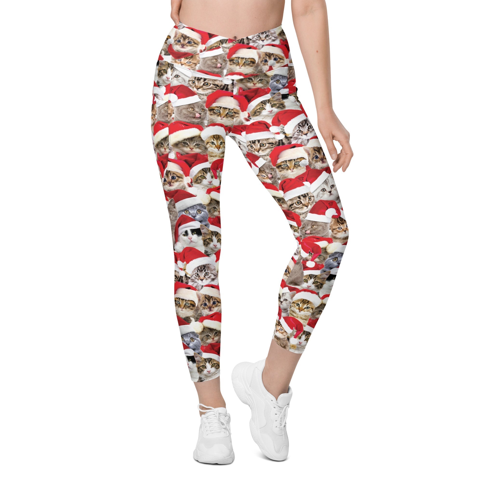 Christmas Cat Crossover Leggings With Pockets