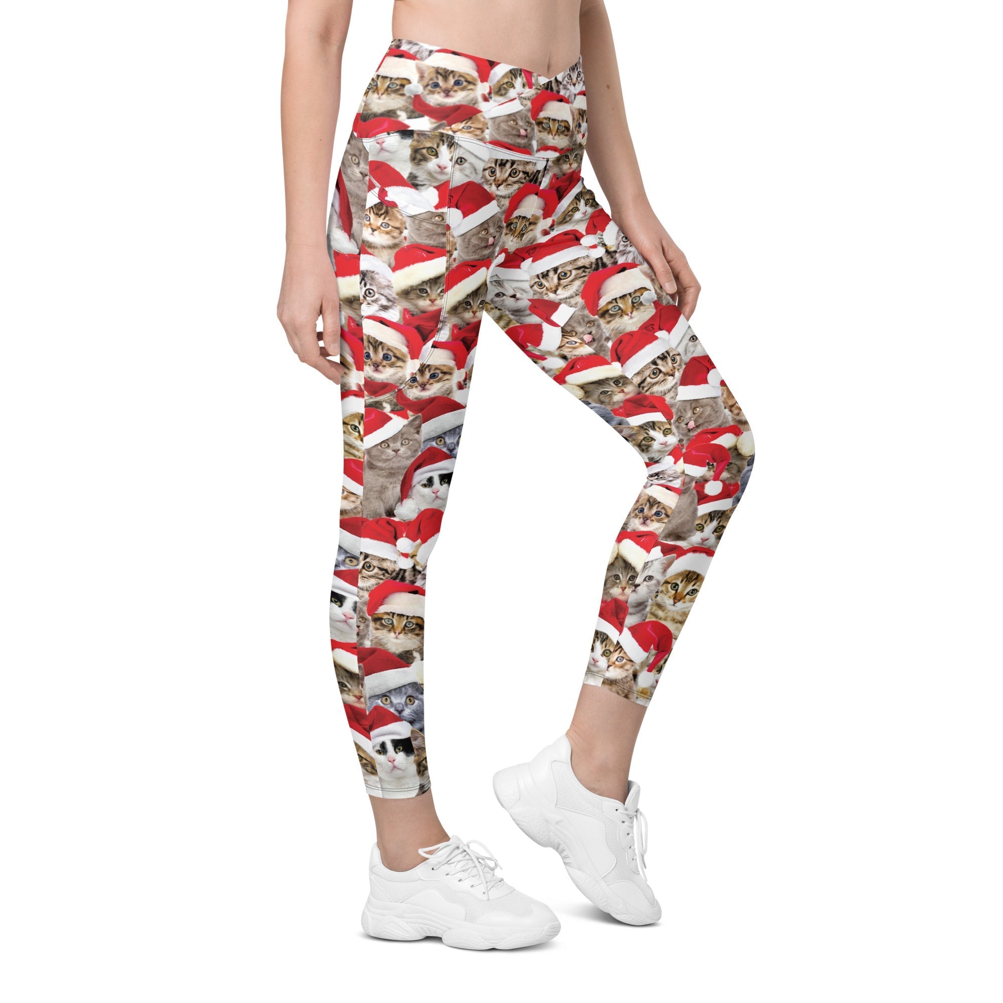 Christmas Cat Crossover Leggings With Pockets