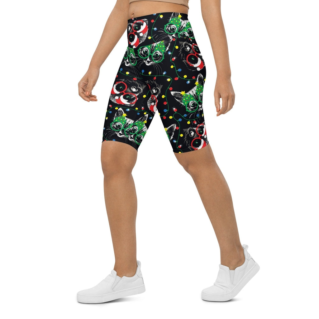 Christmas Lights & Cats Biker Shorts