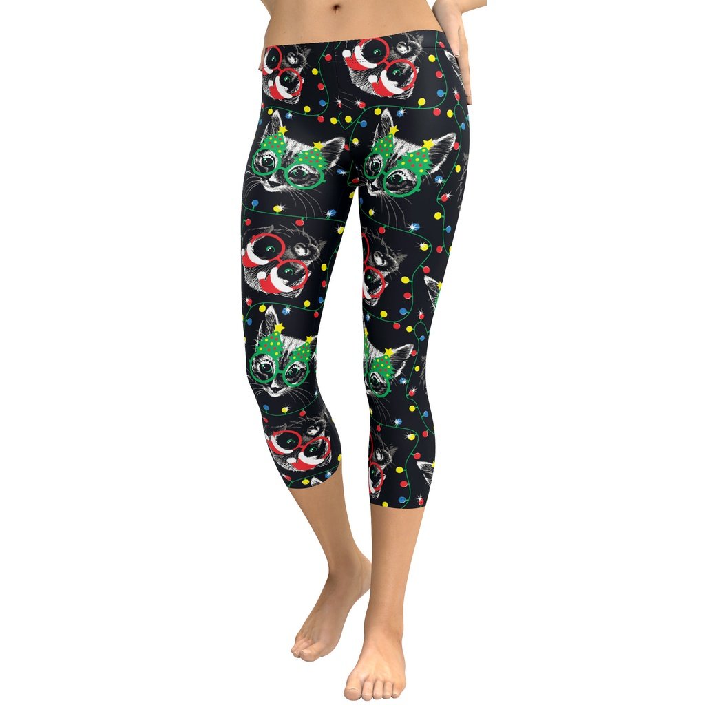 Christmas Lights & Cats Capris