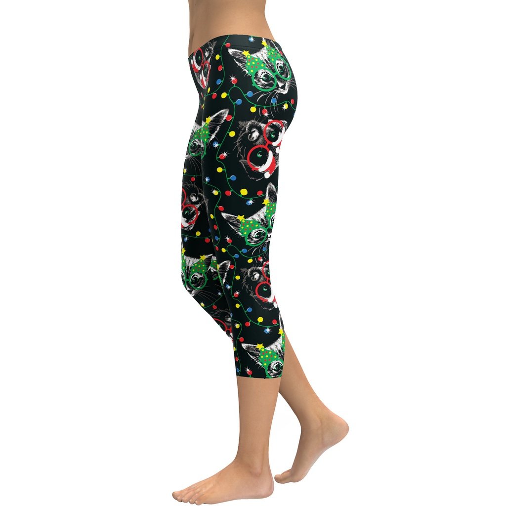 Christmas Lights & Cats Capris