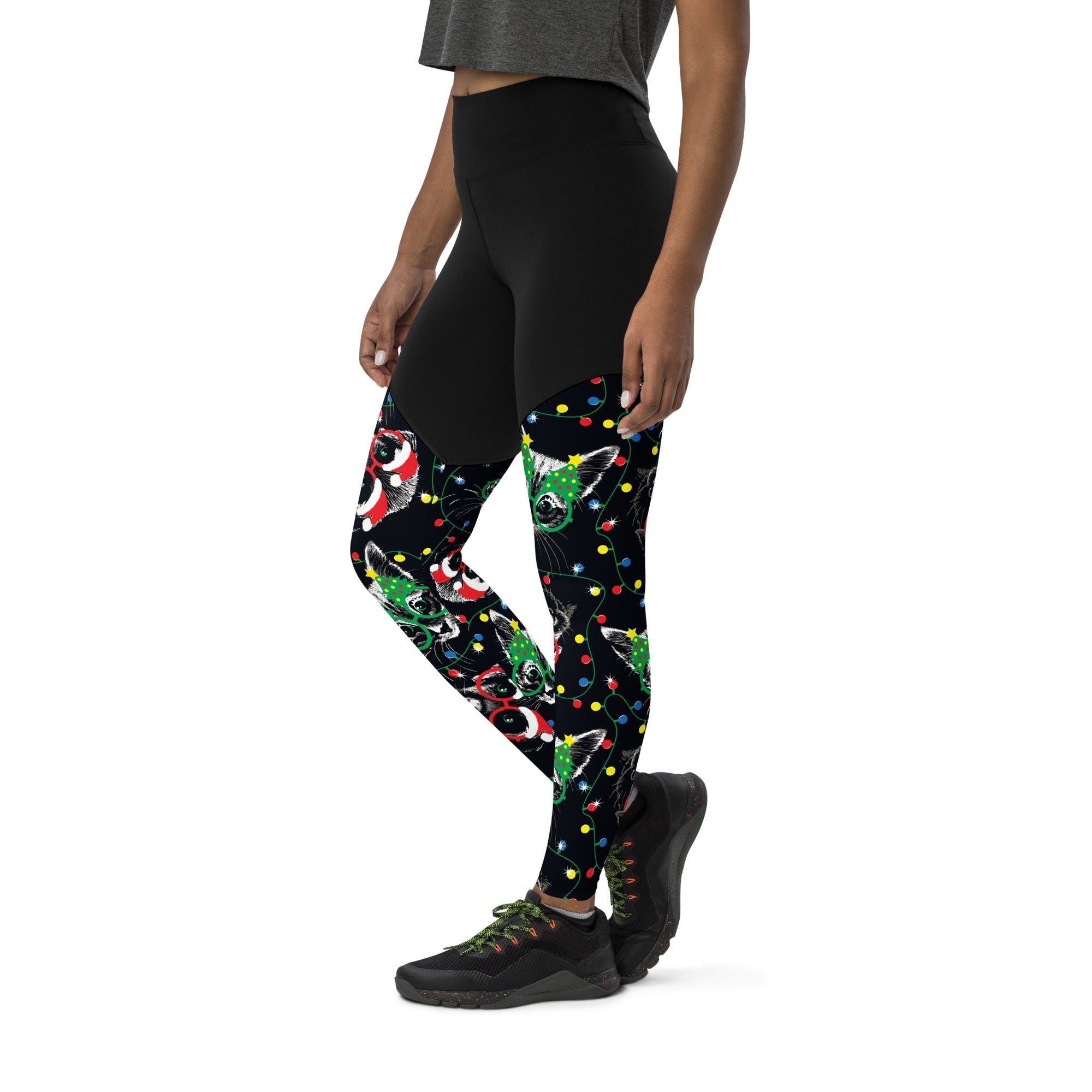 Christmas Lights & Cats Compression Leggings