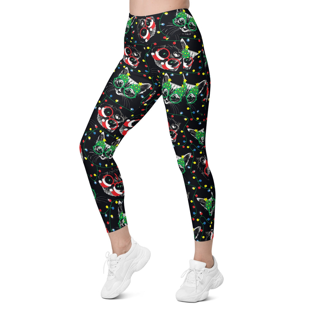 Christmas Lights & Cats Leggings With Pockets