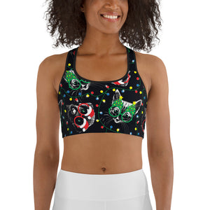 Christmas Lights & Cats Sports Bra