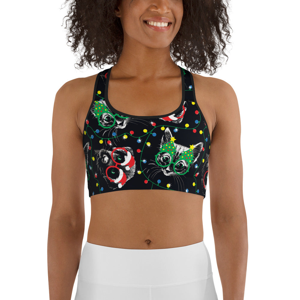 Christmas Lights & Cats Sports Bra