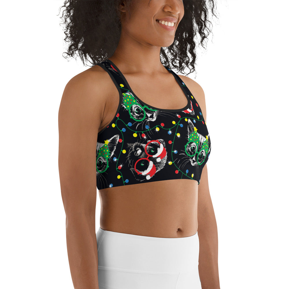 Christmas Lights & Cats Sports Bra