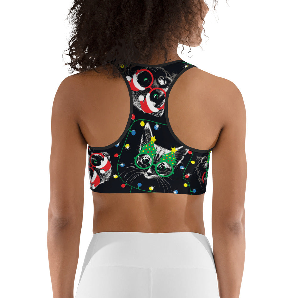 Christmas Lights & Cats Sports Bra