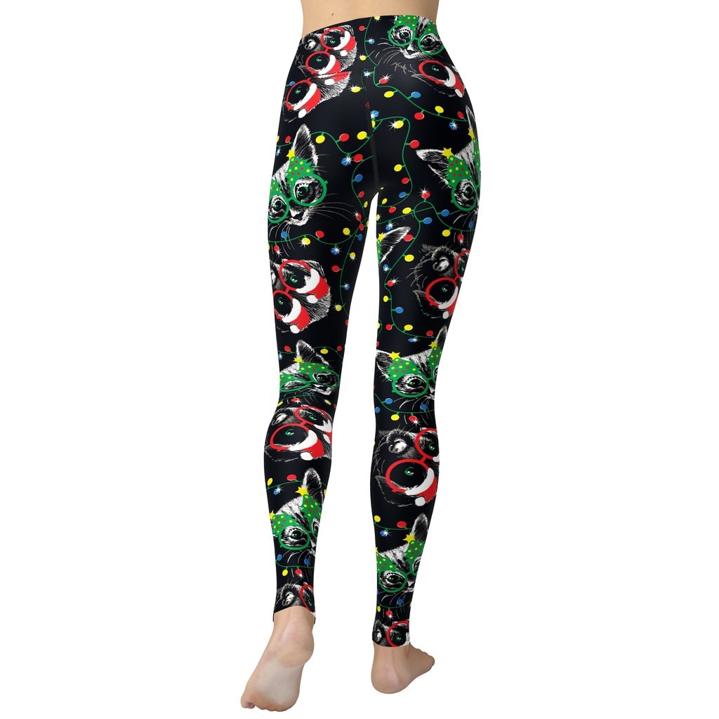 Christmas Lights & Cats Yoga Leggings