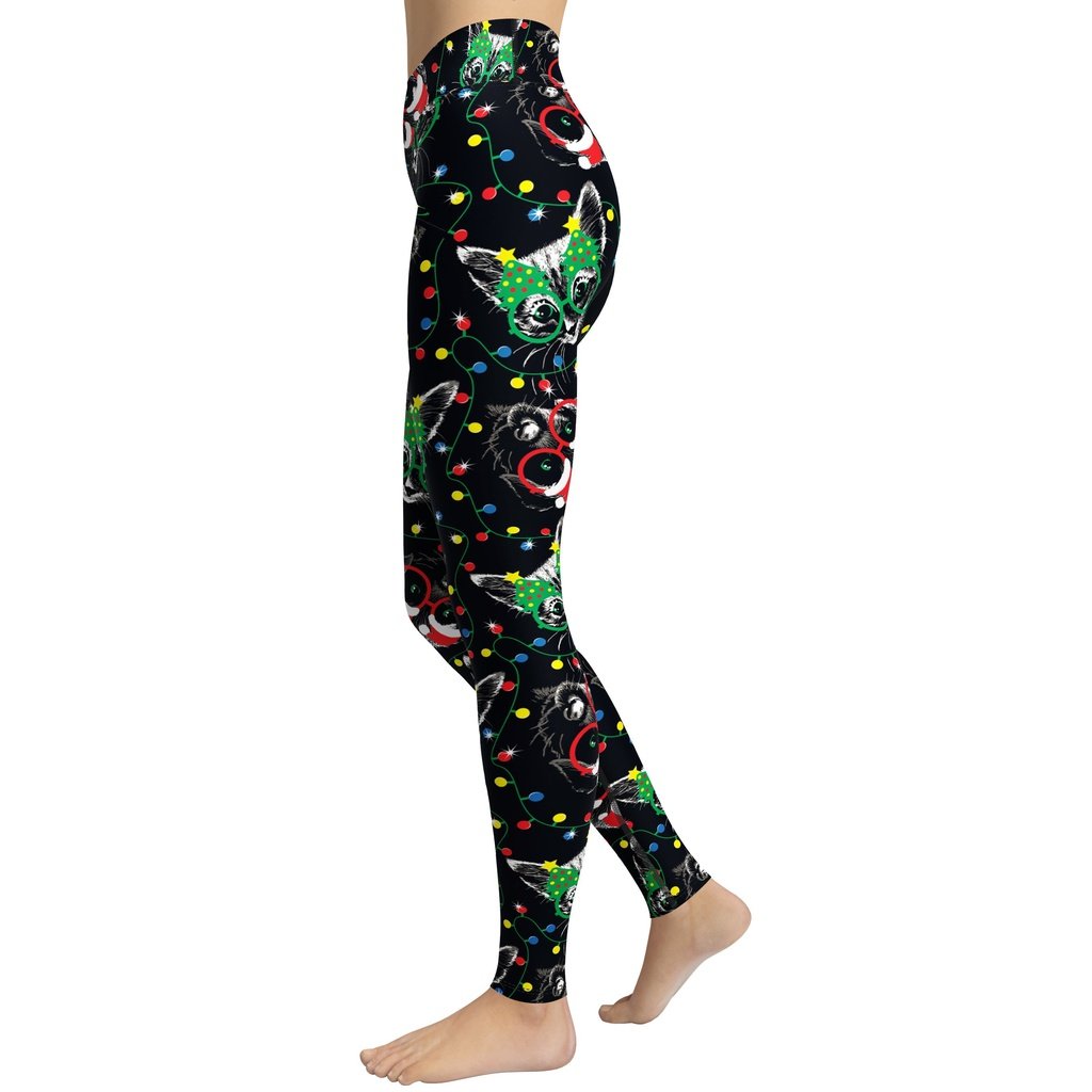 Christmas Lights & Cats Yoga Leggings