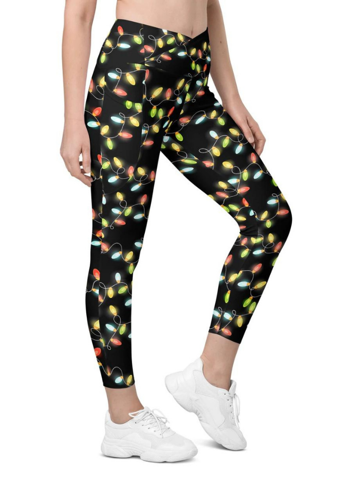 Christmas Lights Crossover Leggings With Pockets