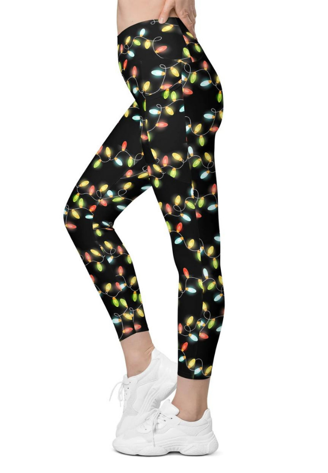 Christmas Lights Crossover Leggings With Pockets