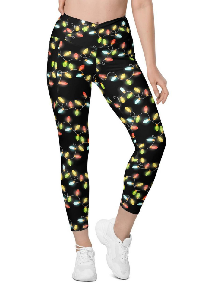 Christmas Lights Crossover Leggings With Pockets