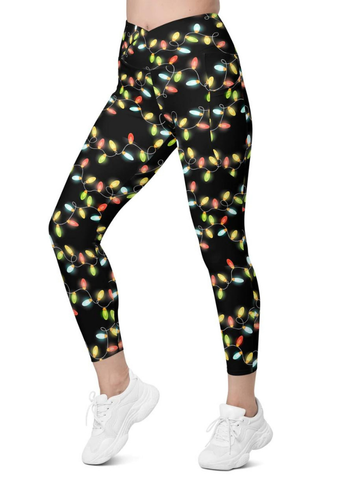 Christmas Lights Crossover Leggings With Pockets