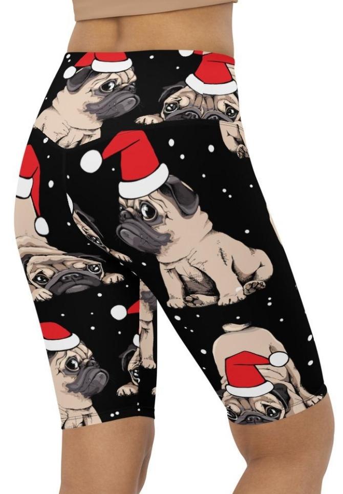 Christmas Pugs Biker Shorts