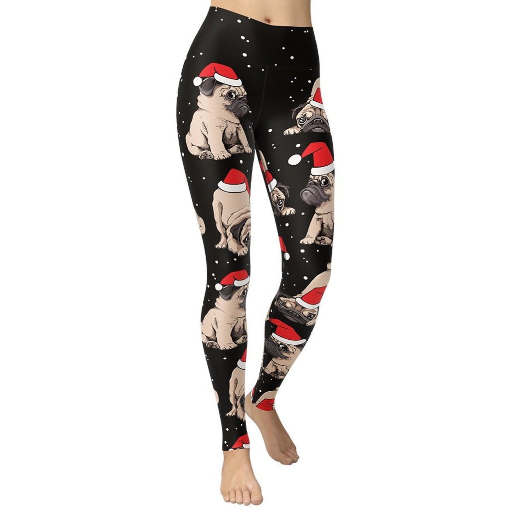 Christmas Pugs Yoga Leggings - FiercePulse - Premium Workout Leggings - Yoga Pants
