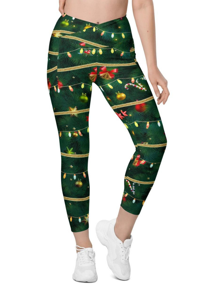 Christmas Tree Crossover Leggings With Pockets
