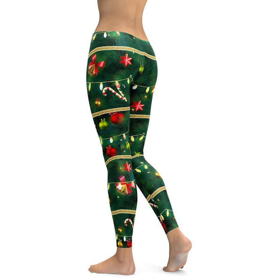 Christmas Tree & Radiant Lights Print Leggings | FIERCEPULSE