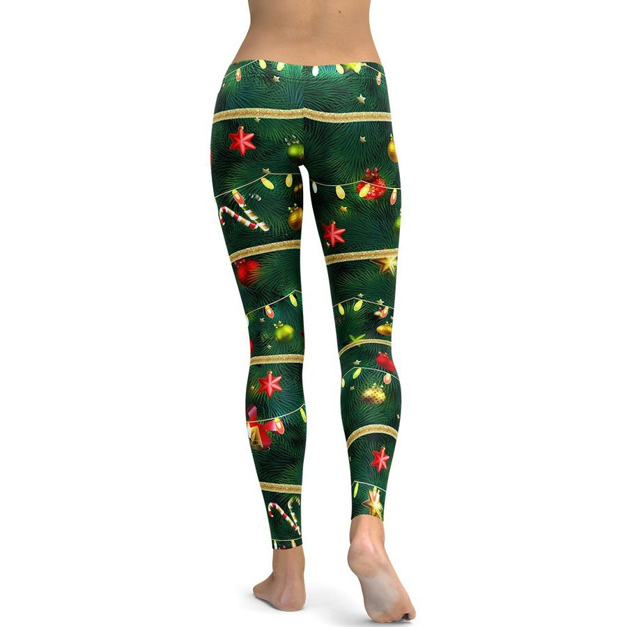 Christmas Tree & Radiant Lights Print Leggings | FIERCEPULSE